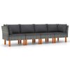 vidaXL 4-Seater Garden Sofa with Cushions Grey Poly Rattan