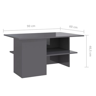 vidaXL Coffee Table High Gloss Grey 90x60x46.5 cm Engineered Wood