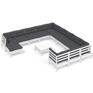 vidaXL 13 Piece Garden Lounge Set with Cushions White Pinewood