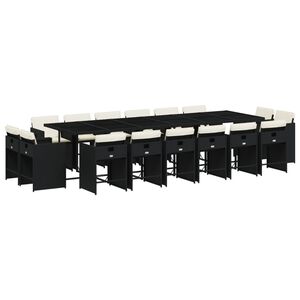 vidaXL 17 Piece Garden Dining Set with Cushions Black Poly Rattan