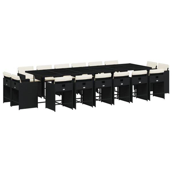 vidaXL 17 Piece Garden Dining Set with Cushions Black Poly Rattan