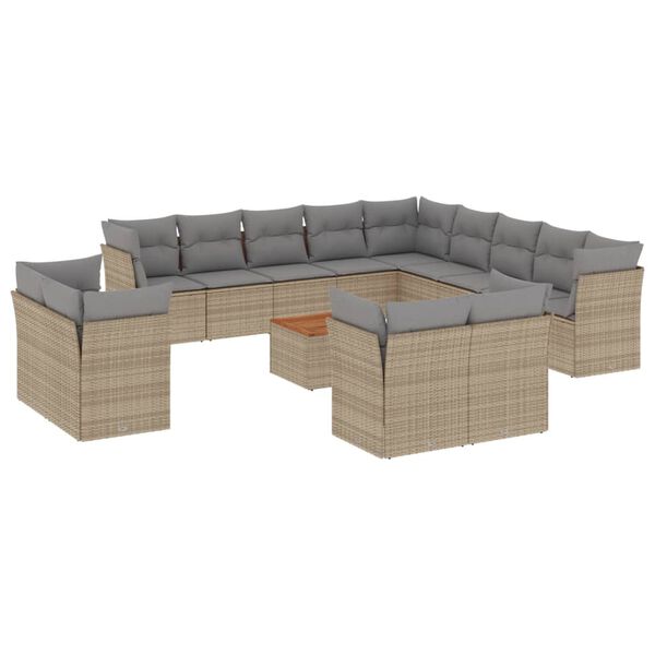 vidaXL 14 Piece Garden Sofa Set with Cushions Mix Beige Poly Rattan