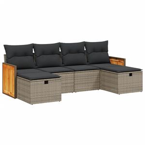 vidaXL 6 Piece Garden Sofa Set with Cushions Grey Poly Rattan