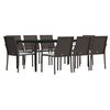 vidaXL 9 Piece Garden Dining Set with Cushions Poly Rattan and Steel