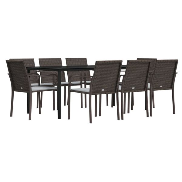 vidaXL 9 Piece Garden Dining Set with Cushions Poly Rattan and Steel