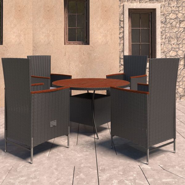 vidaXL 5 Piece Outdoor Dining Set with Cushions Poly Rattan Black