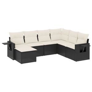 vidaXL 7 Piece Garden Sofa Set with Cushions Black Poly Rattan