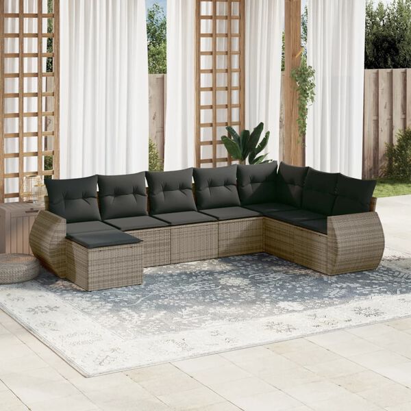 vidaXL 8 Piece Garden Sofa Set with Cushions Grey Poly Rattan