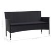 vidaXL 3-Seater Garden Sofa with Cushions Black Poly Rattan