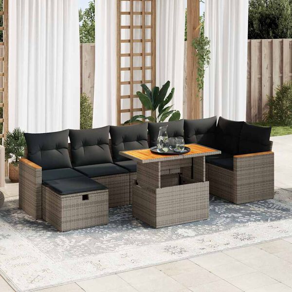 vidaXL 5 Piece Garden Sofa Set with Cushions Grey Poly Rattan
