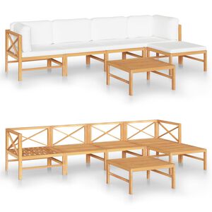 vidaXL 6 Piece Garden Lounge Set with Cream Cushions Solid Teak Wood