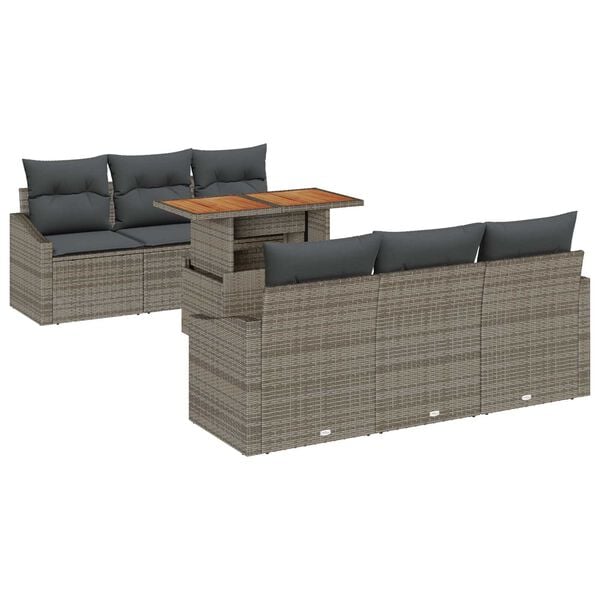 vidaXL Garden Sofa Set with Storage 7 pcs Grey Poly rattan