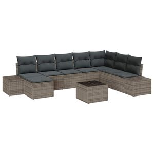 vidaXL Garden Sofa Set with Cushion 8 pcs Grey Poly Rattan