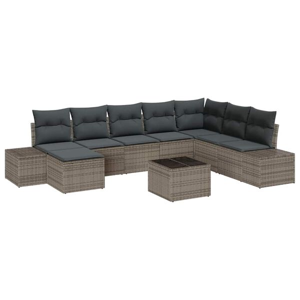 vidaXL Garden Sofa Set with Cushion 8 pcs Grey Poly Rattan