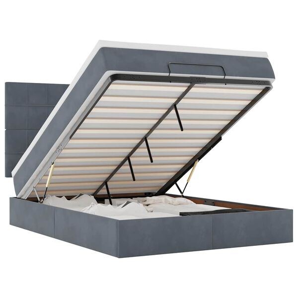 vidaXL Ottoman Bed with Mattresses & LEDs Dark Grey Double Velvet