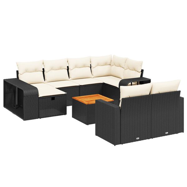 vidaXL 11 Piece Garden Sofa Set with Cushions Black Poly Rattan