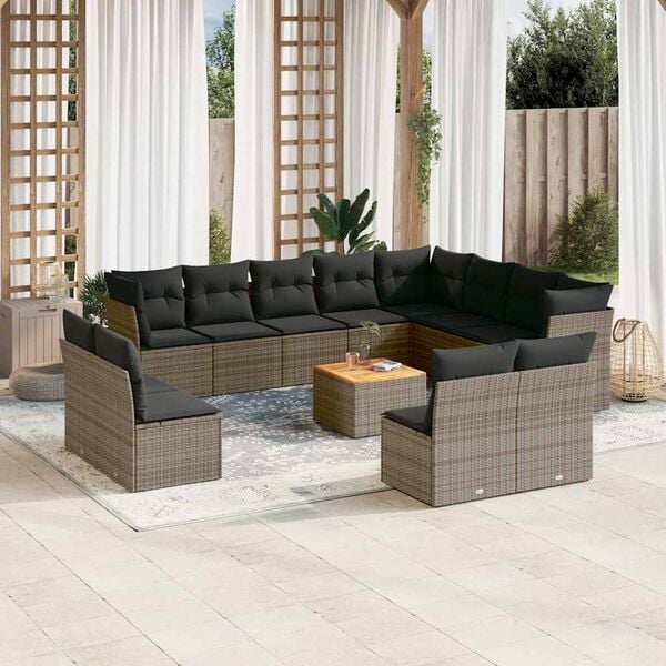 vidaXL 13 Piece Garden Sofa Set with Cushions Grey Poly Rattan