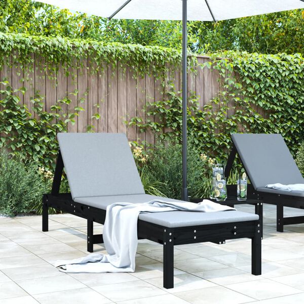 vidaXL Sun Lounger Black 199.5x60x74 cm Solid Wood Pine