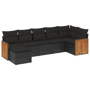 vidaXL 7 Piece Garden Sofa Set with Cushions Black Poly Rattan