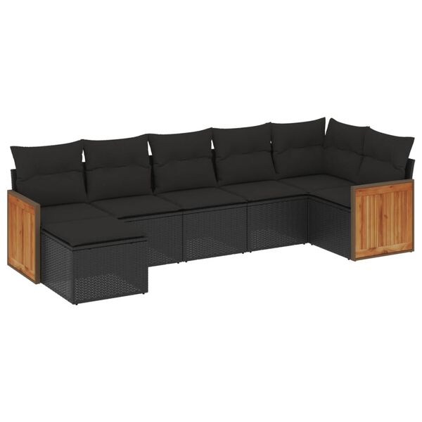 vidaXL 7 Piece Garden Sofa Set with Cushions Black Poly Rattan