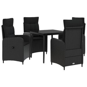 vidaXL Sofa Table Set 5 pcs Black PE Rattan and Powder-Coated Steel