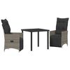 vidaXL Garden Dining Set with Cushion 3 pcs Grey Poly Rattan