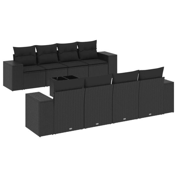 vidaXL 9 Piece Garden Sofa Set with Cushions Black Poly Rattan