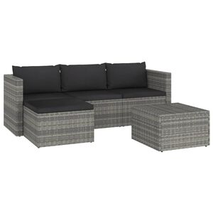 vidaXL 3 Piece Garden Lounge Set with Cushions Poly Rattan Grey