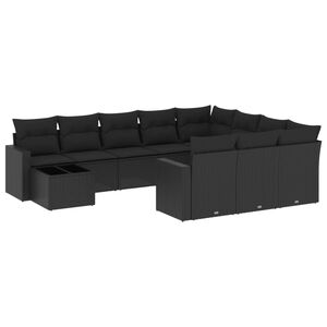 vidaXL 11 Piece Garden Sofa Set with Cushions Black Poly Rattan