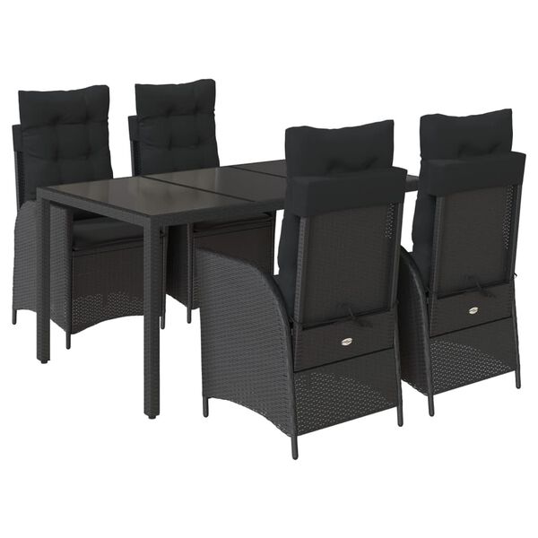 vidaXL 5 Piece Garden Dining Set with Cushions Black Poly Rattan