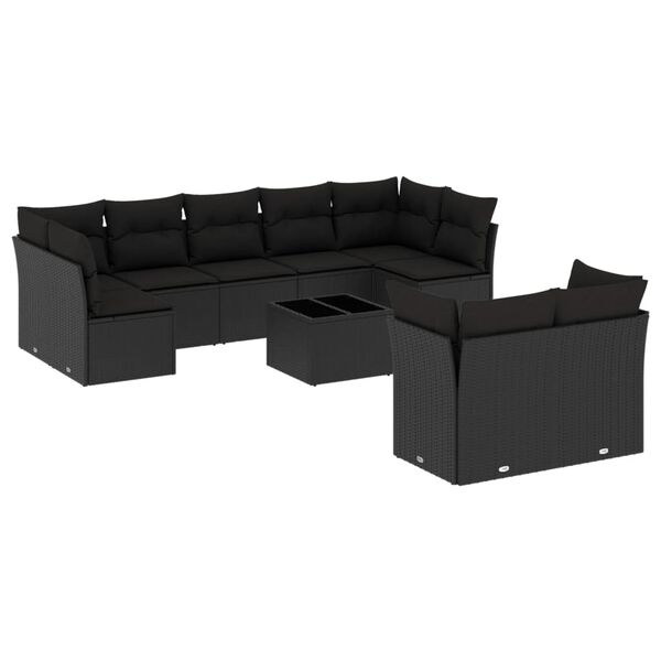 vidaXL 10 Piece Garden Sofa Set with Cushions Black Poly Rattan