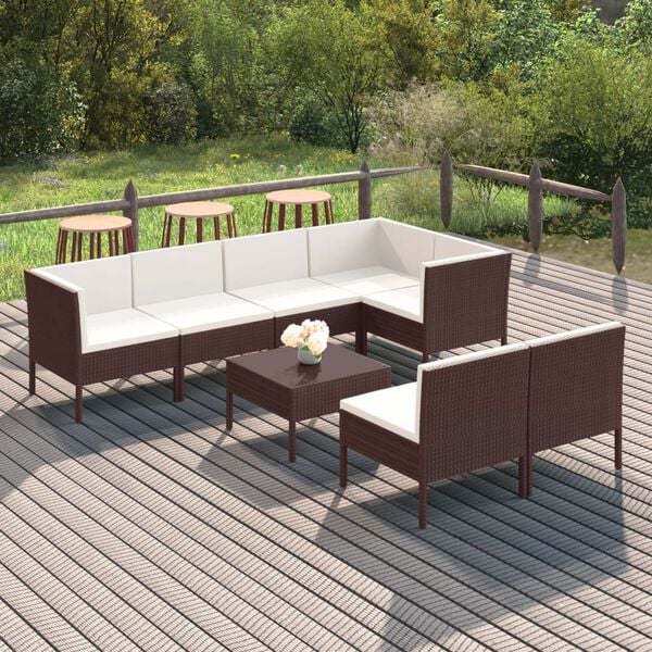 vidaXL 8 Piece Garden Lounge Set with Cushions Poly Rattan Brown