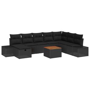 vidaXL Garden Sofa Set with Cushion 9 pcs Black Poly Rattan