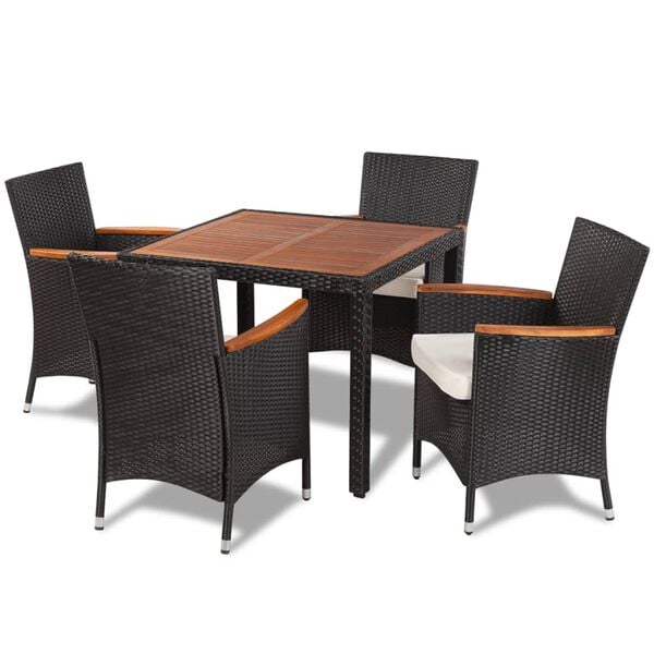 vidaXL 5 Piece Outdoor Dining Set with Cushions Poly Rattan Black