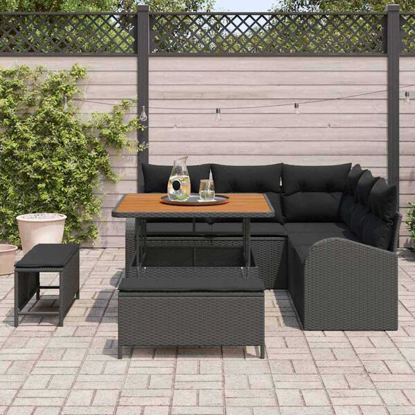 vidaXL Garden Sofa Set with Cushion with Storage 8 pcs Black