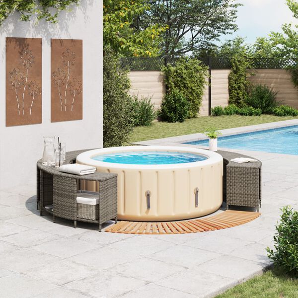 vidaXL Hot Tub Surround Grey Poly Rattan and Solid Wood Acacia