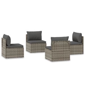 vidaXL Garden Middle Sofas 4 pcs Grey 57x57x56 cm Poly Rattan