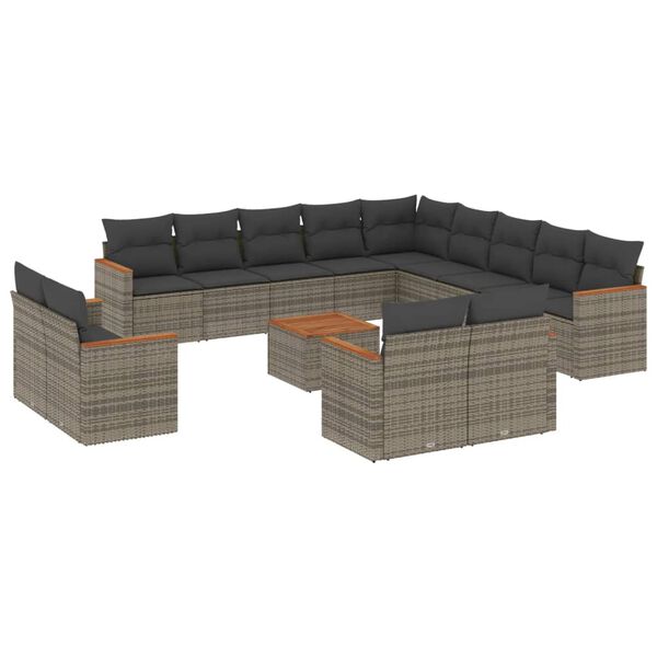 vidaXL 14 Piece Garden Sofa Set with Cushions Grey Poly Rattan