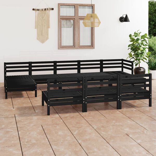vidaXL 10 Piece Garden Lounge Set Black Solid Wood Pine