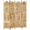 vidaXL Hand carved 4-Panel Room Divider 160x165 cm Solid Mango Wood