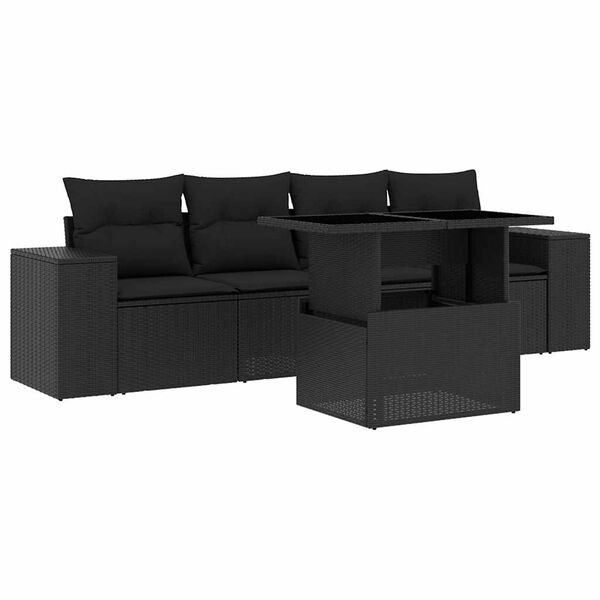 vidaXL 5 Piece Garden Sofa Set with Cushions Black Poly Rattan