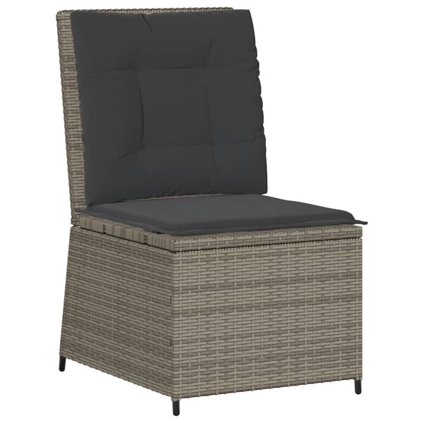 vidaXL Reclining Garden Sofa with Cushions Grey Poly Rattan