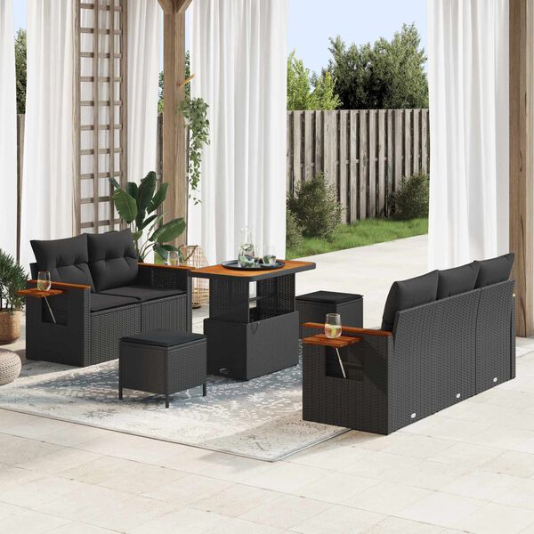 vidaXL Garden Sofa Set 8 pcs Black Poly Rattan and Powder-Coated Steel