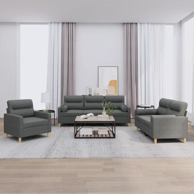 vidaXL 3 Piece Sofa Set with Pillows Dark Grey Fabric