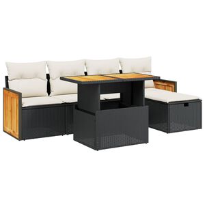 vidaXL 6 Piece Garden Sofa Set with Cushions Black Poly Rattan