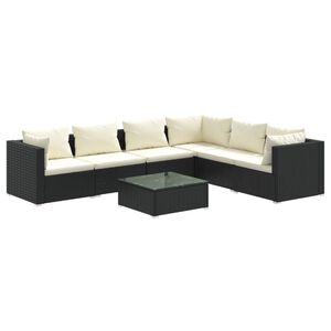 vidaXL 7 Piece Garden Lounge Set with Cushions Poly Rattan Black