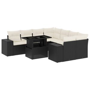 vidaXL 9 Piece Garden Sofa Set with Cushions Black Poly Rattan