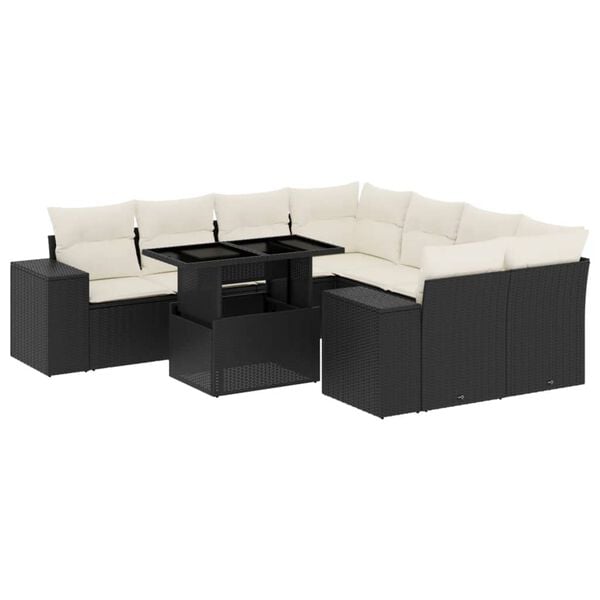 vidaXL 9 Piece Garden Sofa Set with Cushions Black Poly Rattan