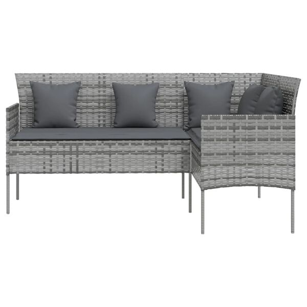 vidaXL L-shaped Couch Sofa with Cushions Poly Rattan Grey