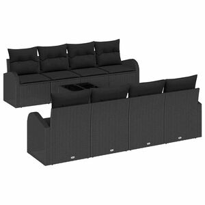 vidaXL Garden Sofa Set with Storage 9 pcs Black Poly Rattan